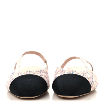 Chanel Tweed Grosgrain Cap Toe CC Slingback Flat 37.5 Pink Multicolor 3 of 10