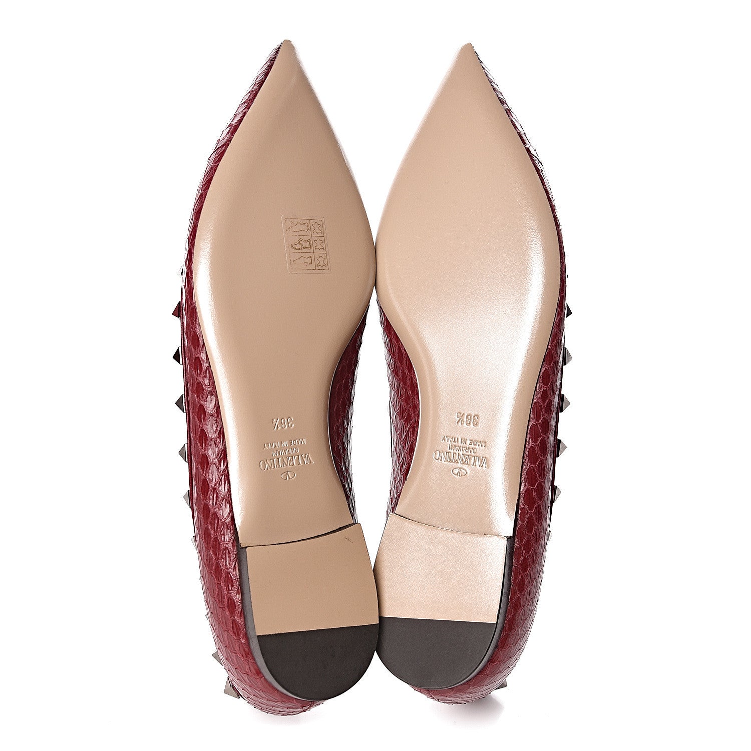Valentino Garavani Ayers Snakeskin Rockstud Ballerina Flats 38.5 Cerise 5 of 9