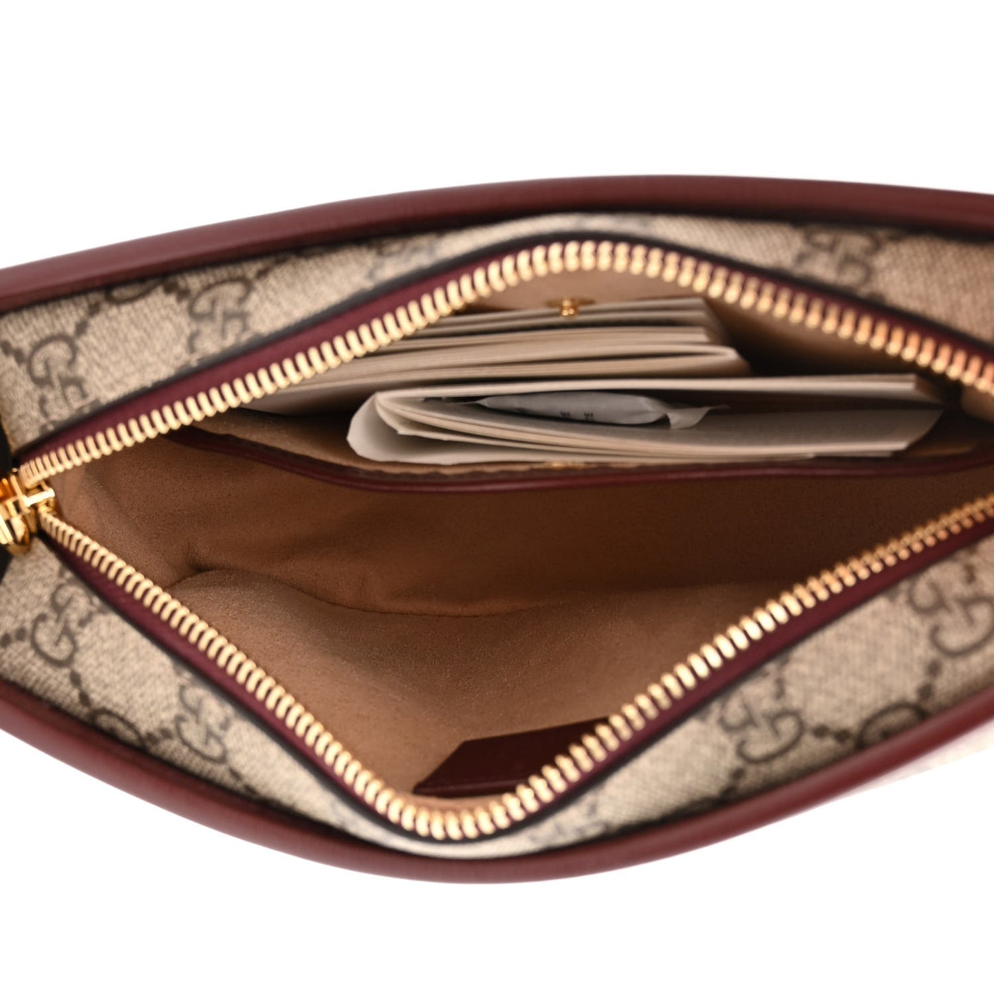 GG Supreme Monogram Textured Calfskin Retro Interlocking G Travel Pouch Beige Ebony Burgundy