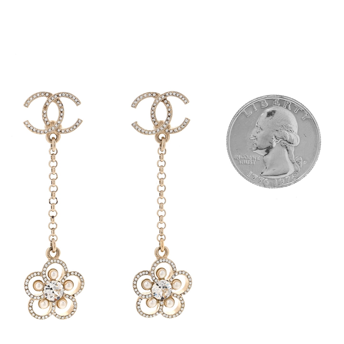 Crystal Pearl CC Camellia Drop Earrings Light Gold