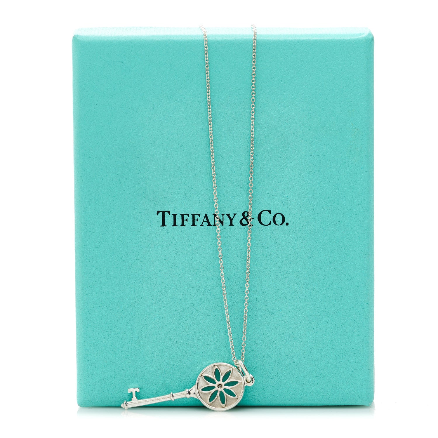 Tiffany Sterling Silver Diamond Small Daisy Key Pendant Necklace 7 of 7