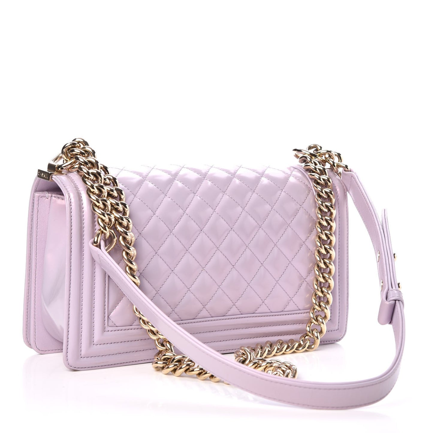 Patent Calfskin Quilted Medium Boy Flap Light Purple