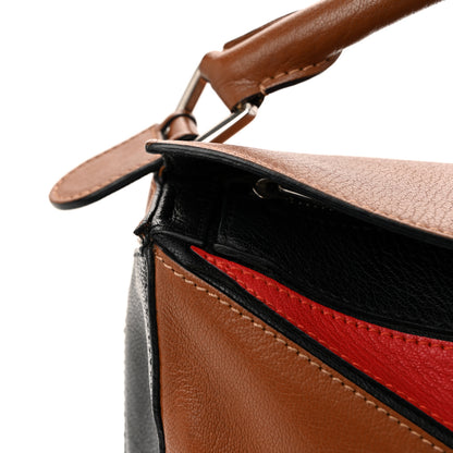 Loewe Calfskin Colorblock Medium Puzzle Bag Tan Red Black 12 of 19