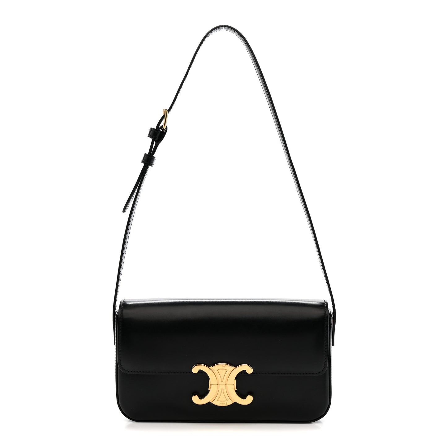 Shiny Calfskin Triomphe Shoulder Bag Black