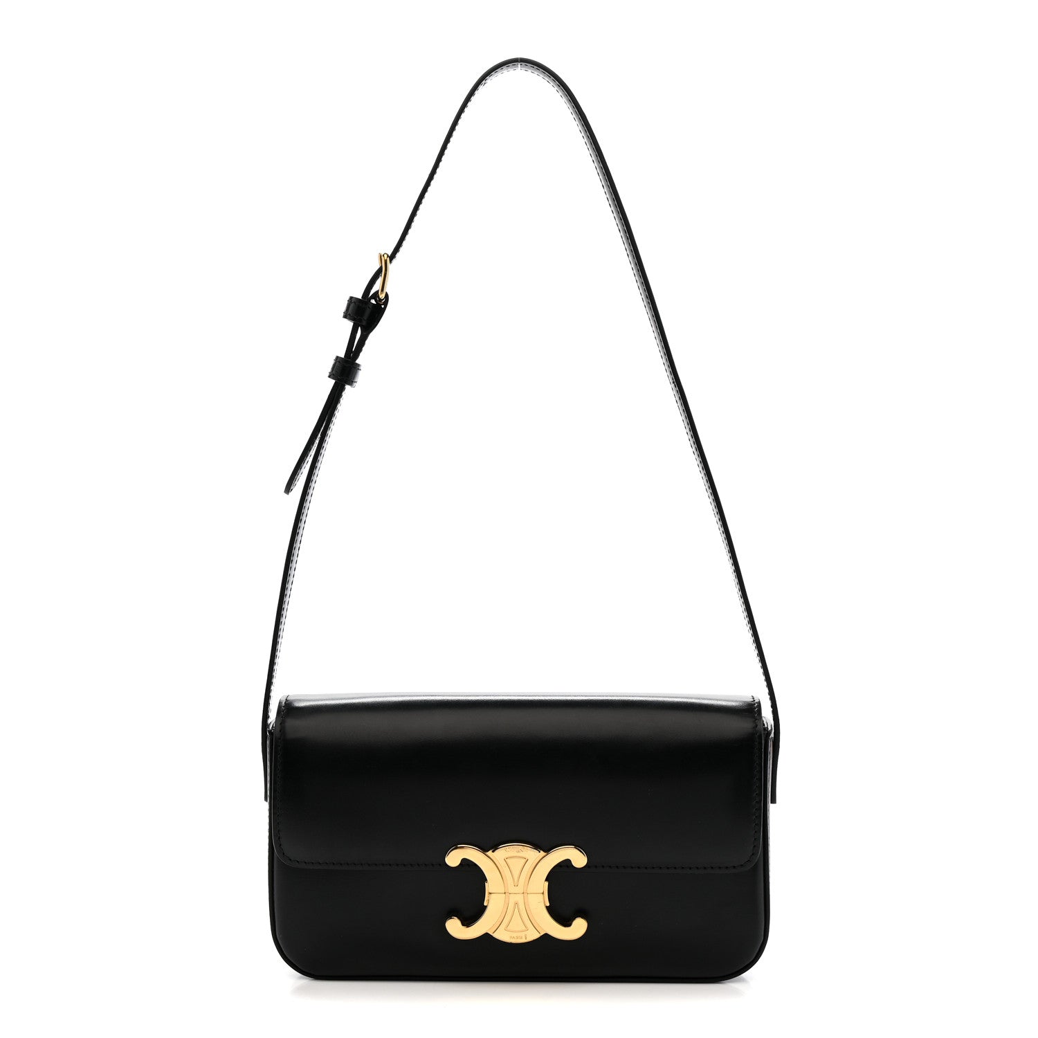 Celine Shiny Calfskin Triomphe Shoulder Bag Black 1 of 12