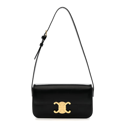 Celine Shiny Calfskin Triomphe Shoulder Bag Black 1 of 12