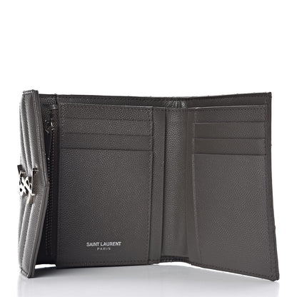 Saint Laurent Grain De Poudre Matelasse Chevron Monogram Compact Tri Fold Wallet Earth 5 of 8