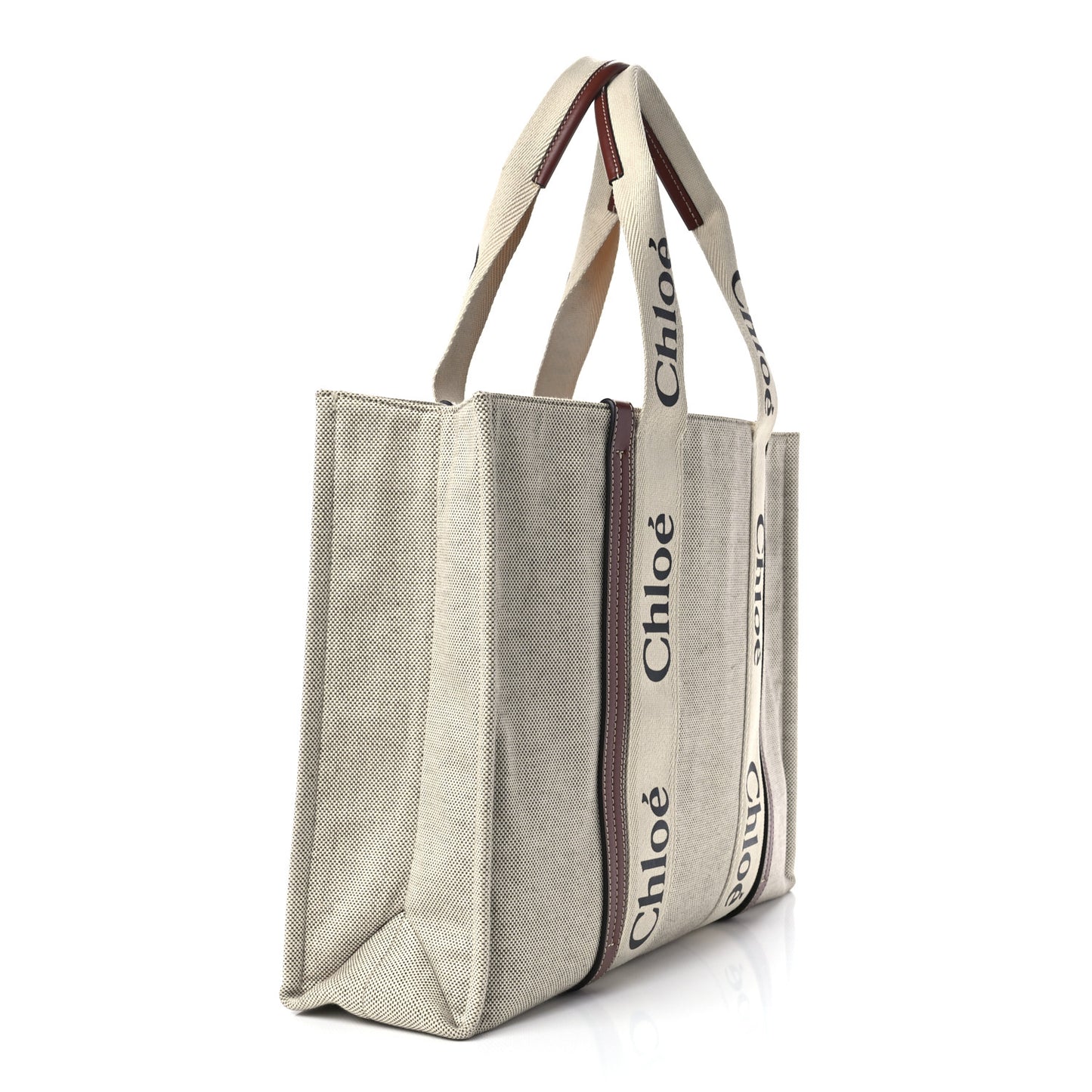 Cotton Calfskin Large Woody Ribbon Tote White Brown