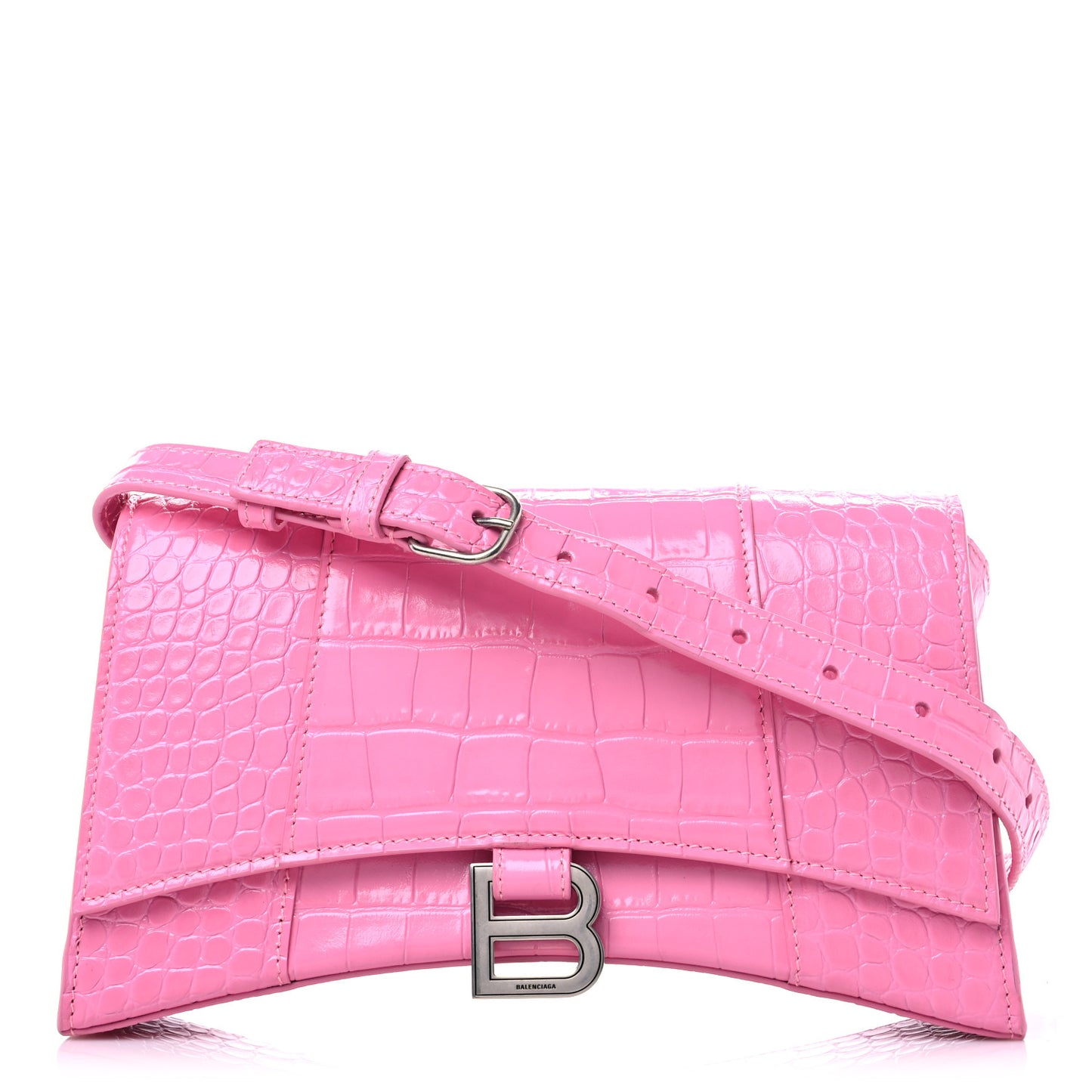 Shiny Calfskin Crocodile Embossed Small Hourglass Sling Shoulder Bag Baby Pink