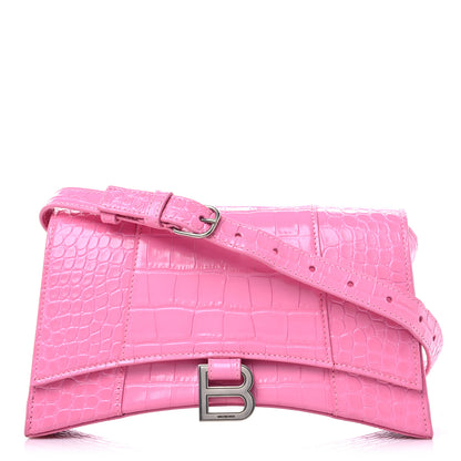 Balenciaga Shiny Calfskin Crocodile Embossed Small Hourglass Sling Shoulder Bag Baby Pink 1 of 15