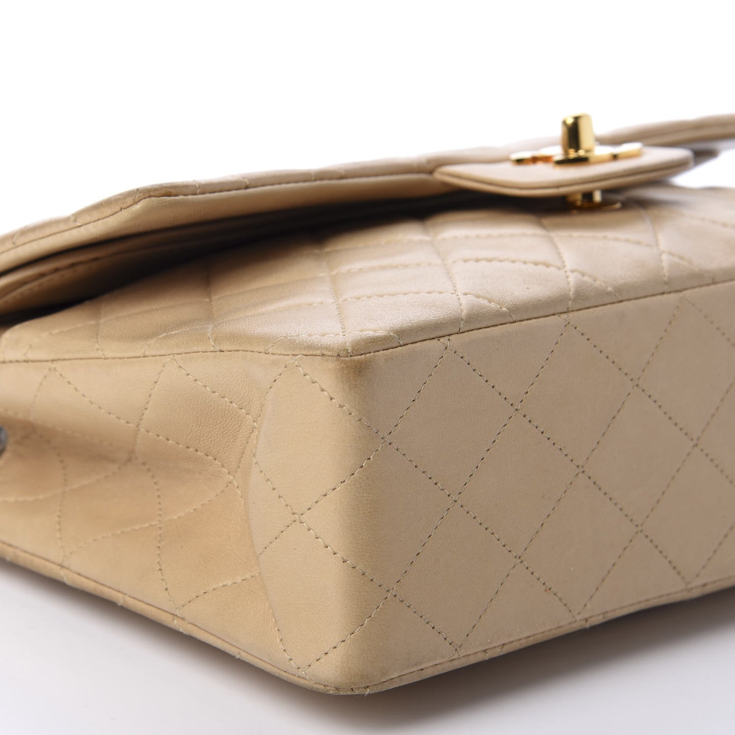 Lambskin Quilted Medium Double Flap Beige