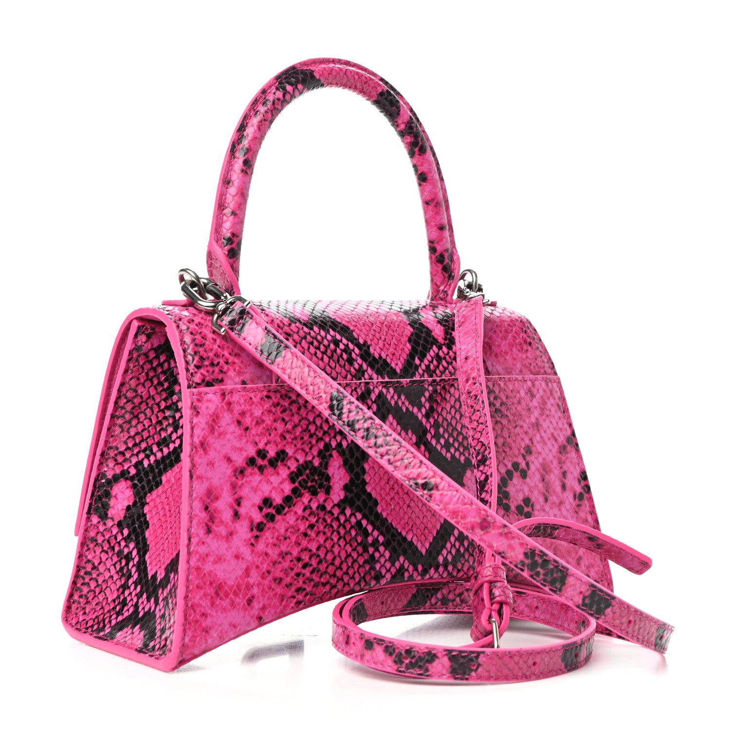 Balenciaga Shiny Calfskin Python Effect Small Hourglass Top Handle Bag Fuchsia Black 3 of 9