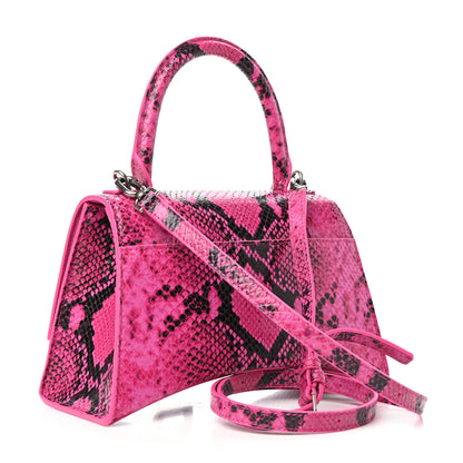 Balenciaga Shiny Calfskin Python Effect Small Hourglass Top Handle Bag Fuchsia Black 3 of 9