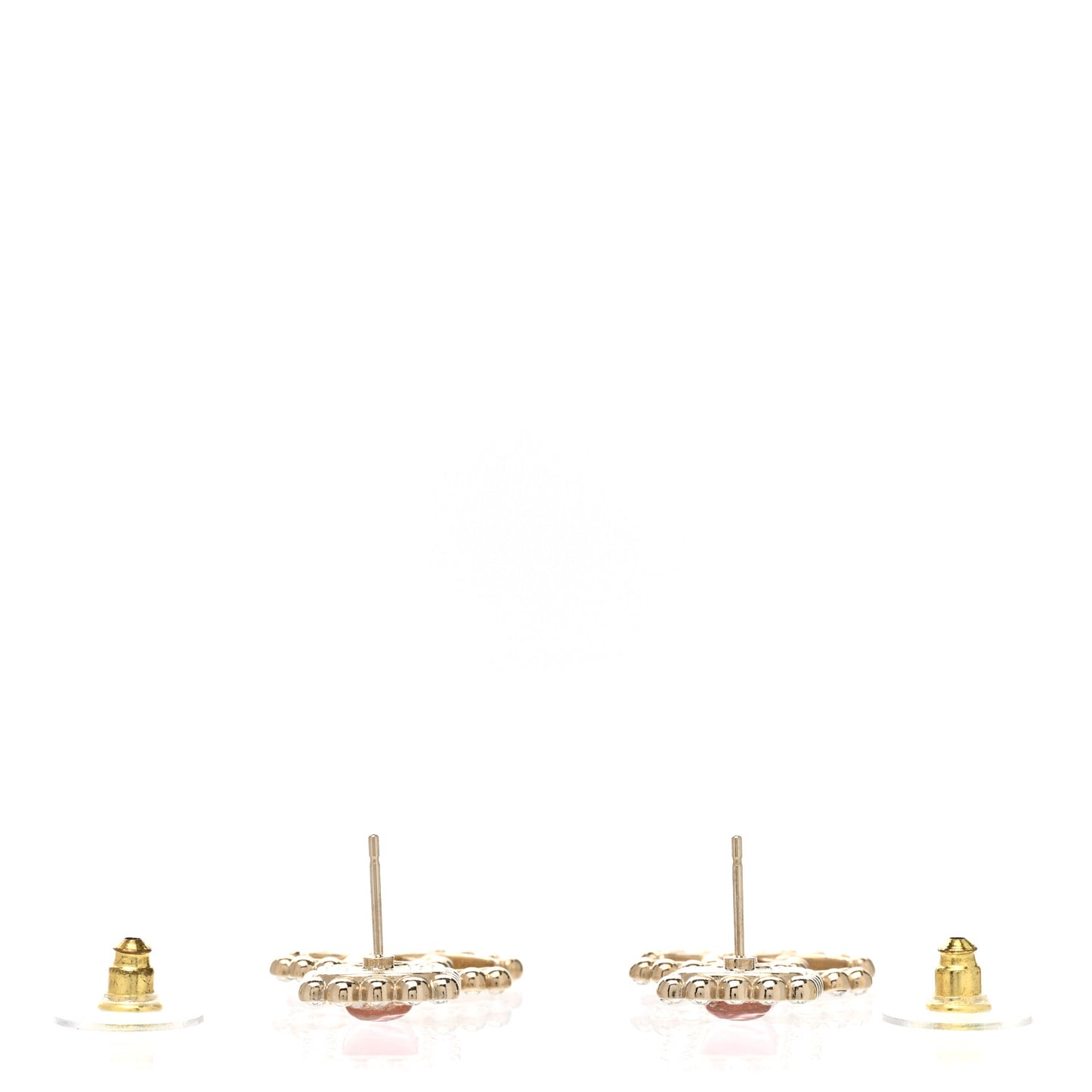 Metal Square Crystal Pearl CC Drop Earrings Pink Gold