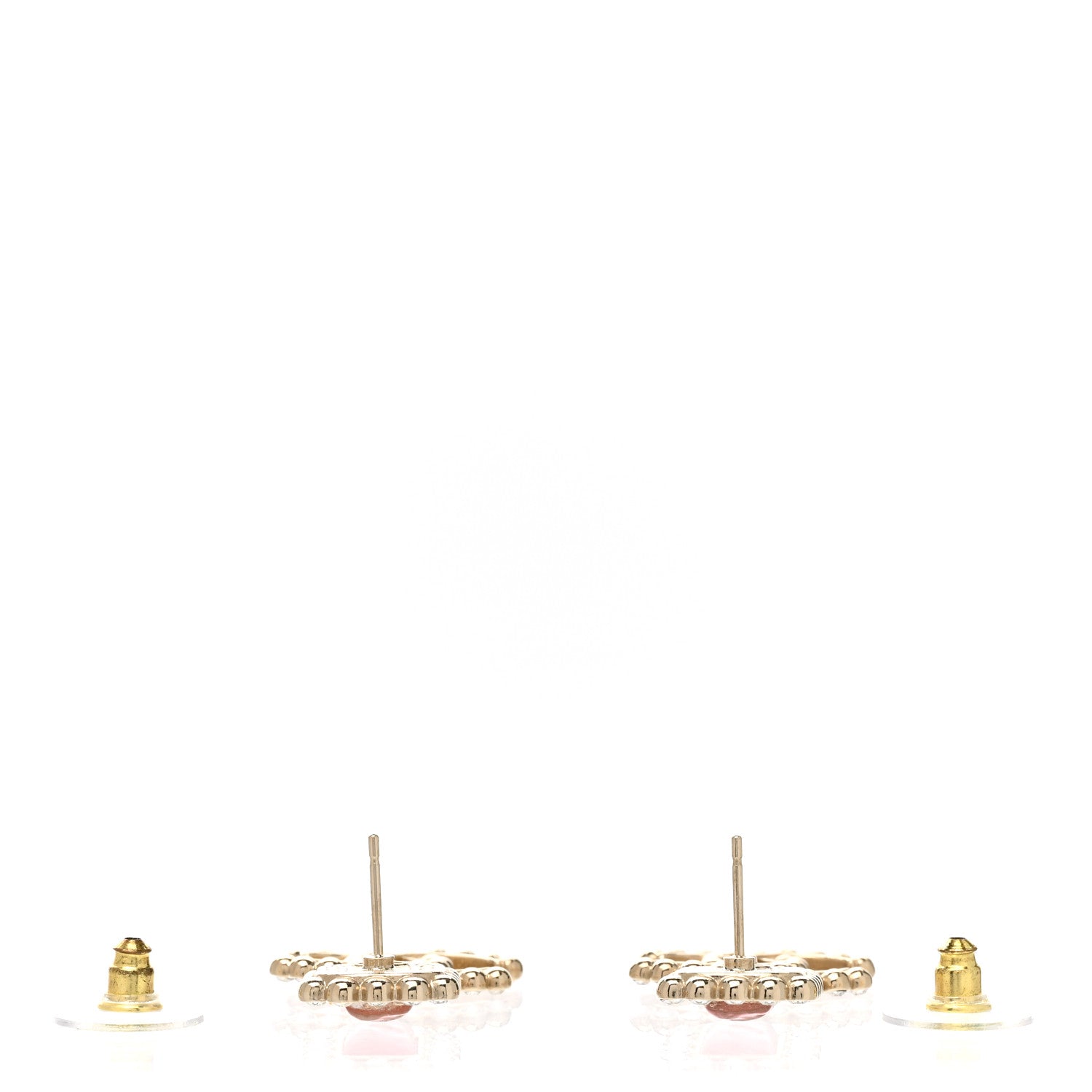 Chanel Metal Square Crystal Pearl CC Drop Earrings Pink Gold 3 of 5