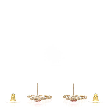 Chanel Metal Square Crystal Pearl CC Drop Earrings Pink Gold 3 of 5