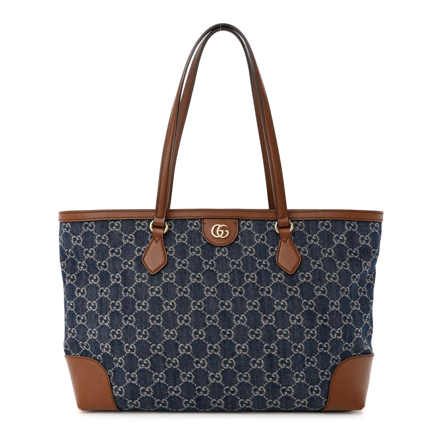 New Denim GG Monogram Medium Ophidia Shopping Tote Blue Tea Cuir