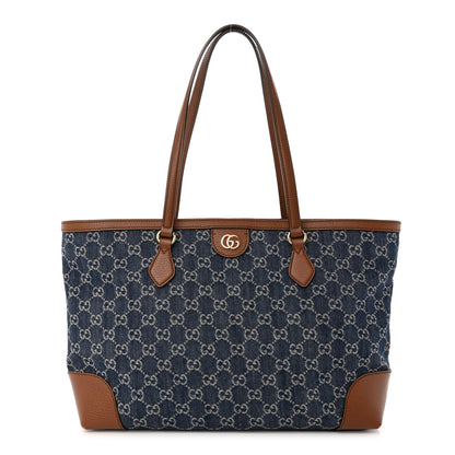 Gucci New Denim GG Monogram Medium Ophidia Shopping Tote Blue Tea Cuir 1 of 13