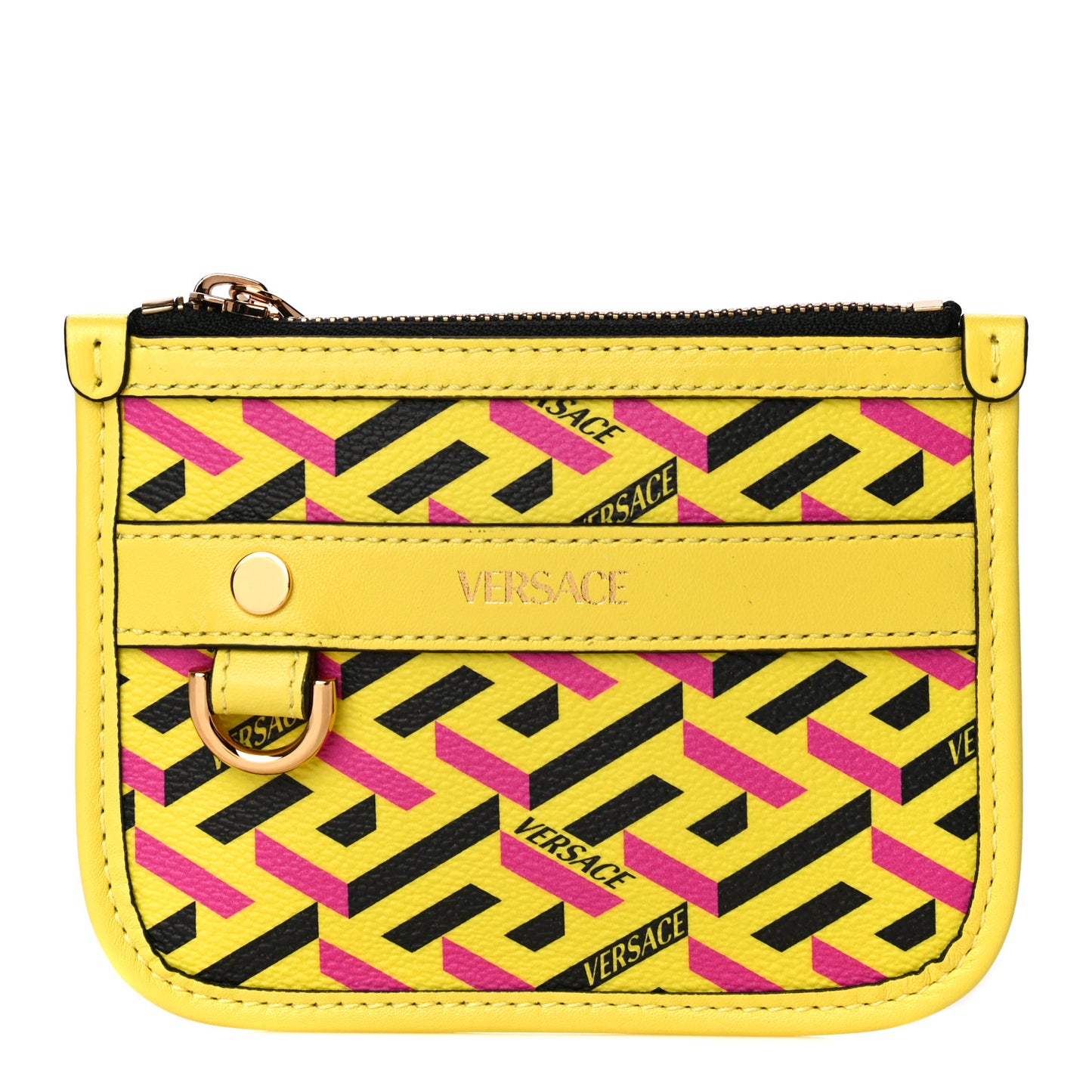 Coated Canvas Calfskin La Greca Modular Zip Pouch Yellow Pink