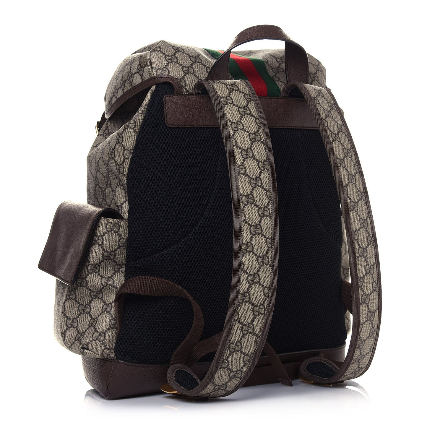 GG Supreme Monogram Medium Ophidia Double Buckle Backpack Brown