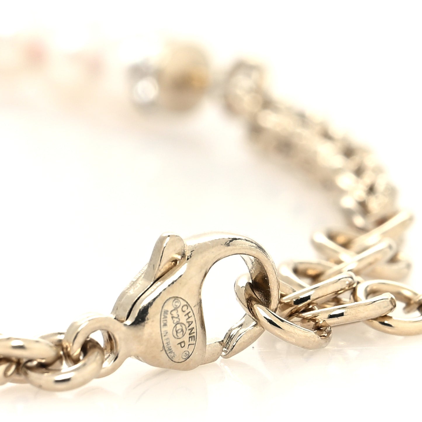 Resin Crystal Pearl Chain Heart CC Bracelet Pink White Gold