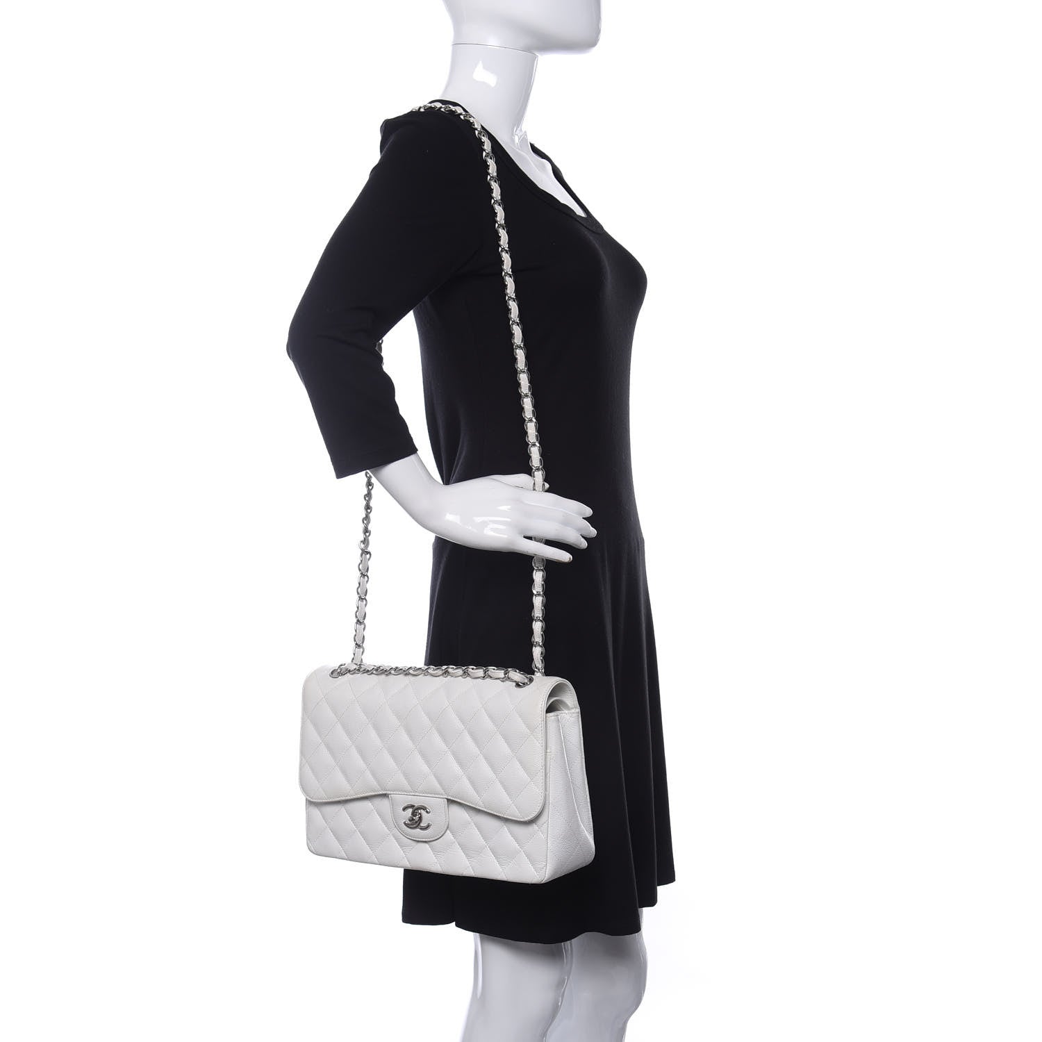 Chanel Caviar Quilted Jumbo Double Flap White 2 of 12