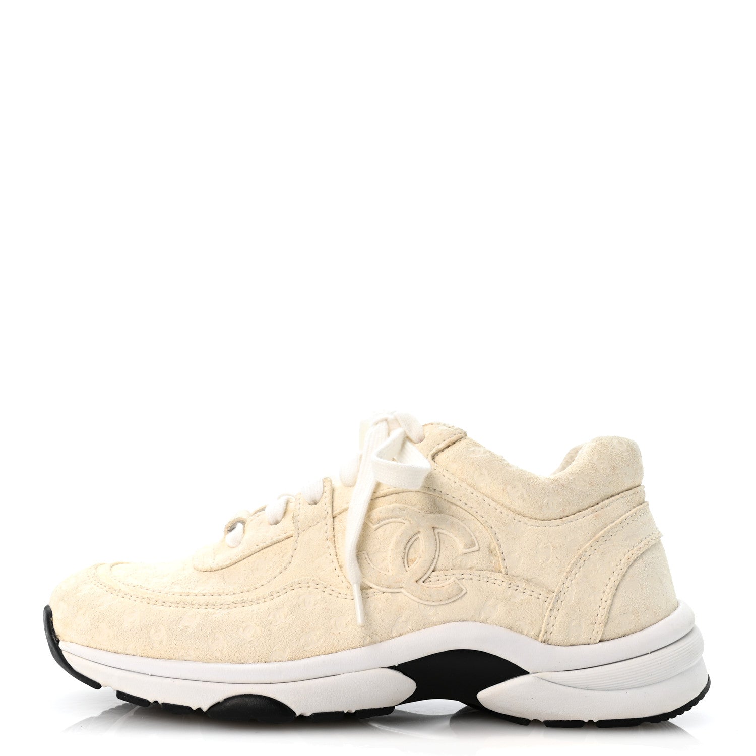 Chanel Nylon Suede Calfskin Printed CC Sneakers 37 White 1 of 9