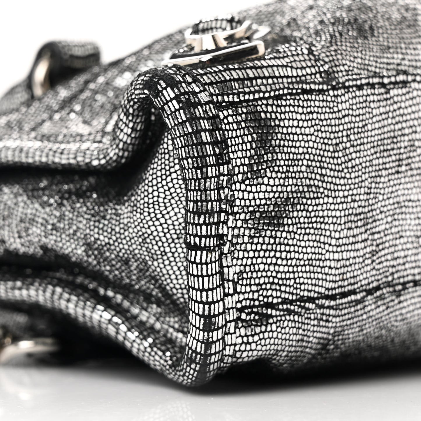 Metallic Calfskin Lizard Embossed Silver Metallic Edge Hardware Nano City Silver