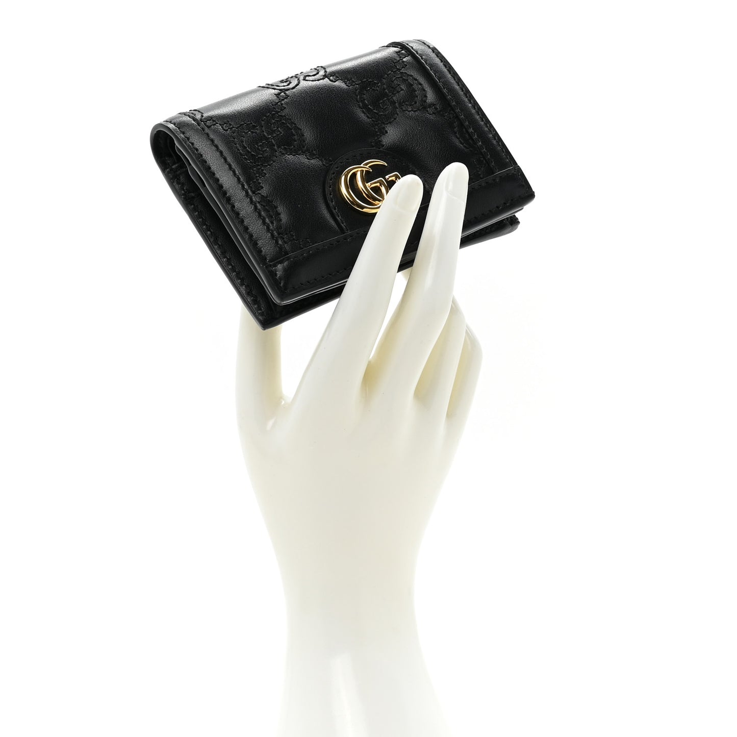 Calfskin GG Matelasse Card Case Wallet Black