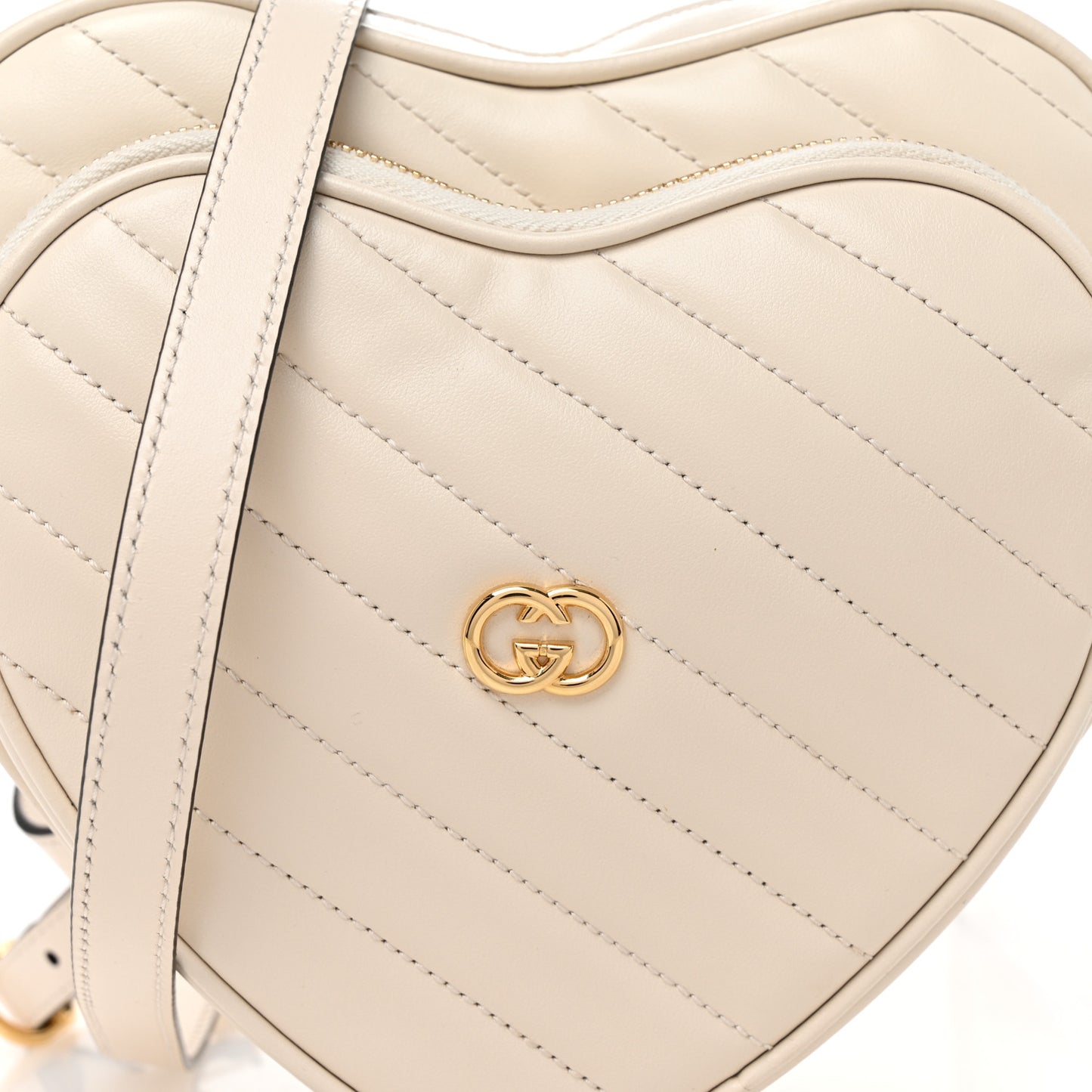 Calfskin Matelasse Diagonal Mini Interlocking G Heart Shoulder Bag Mystic White
