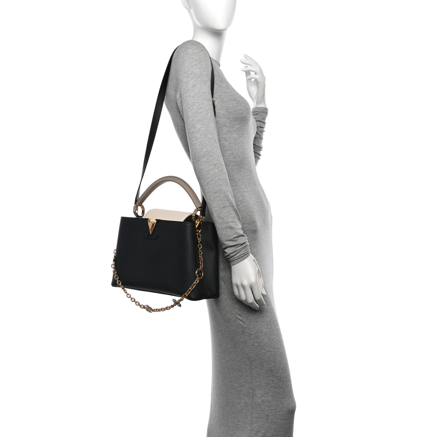 Taurillon Flower Chain Capucines MM Black Galet Gray Pearly Cream
