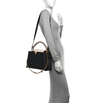 Louis Vuitton Taurillon Flower Chain Capucines MM Black Galet Gray Pearly Cream 2 of 13