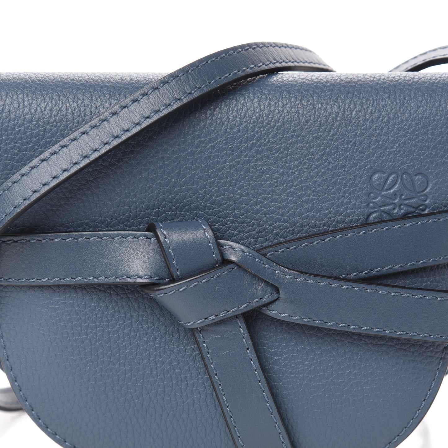 Grained Calfskin Mini Gate Crossbody Bag Steel Blue
