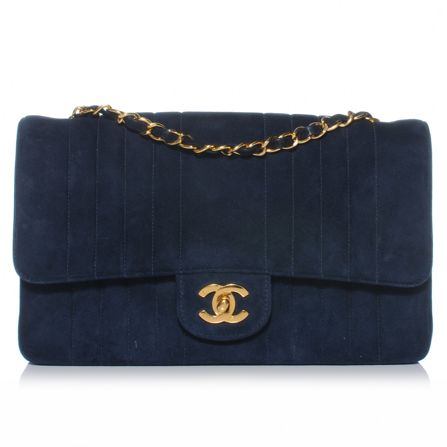 Suede Vertical Quilt Medium Flap Blue