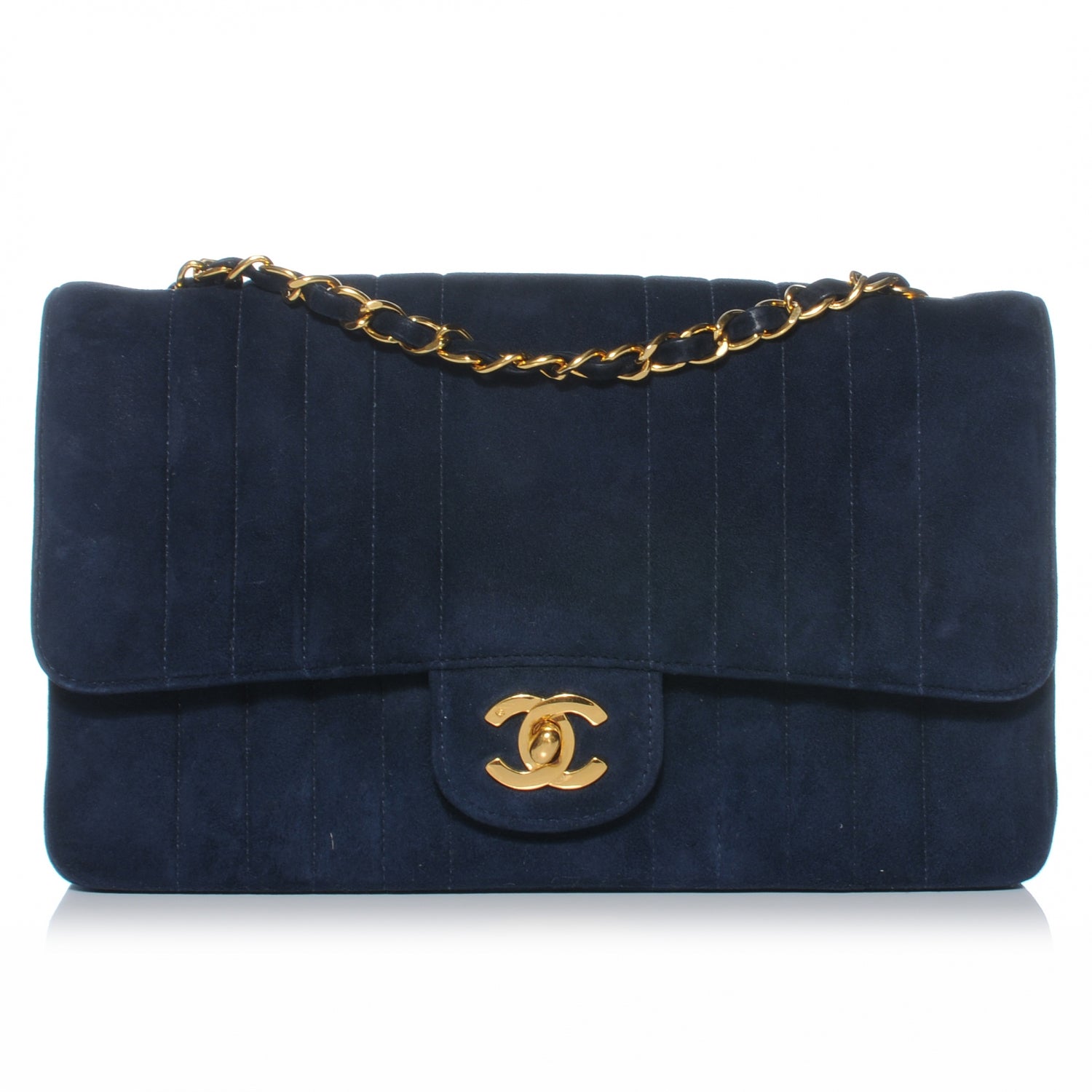 Chanel Suede Vertical Quilt Medium Flap Blue 1 of 8