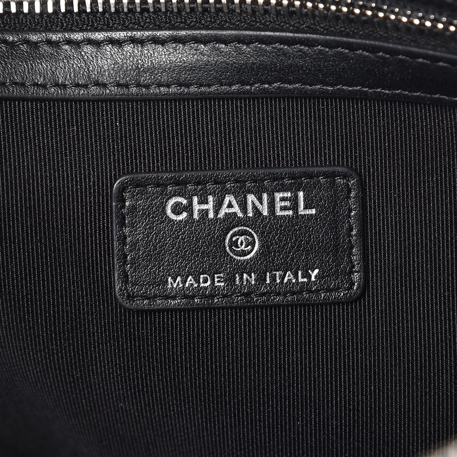 Chanel Coated Canvas Calfskin Camellia Printed Pouch Black Beige 6 of 9