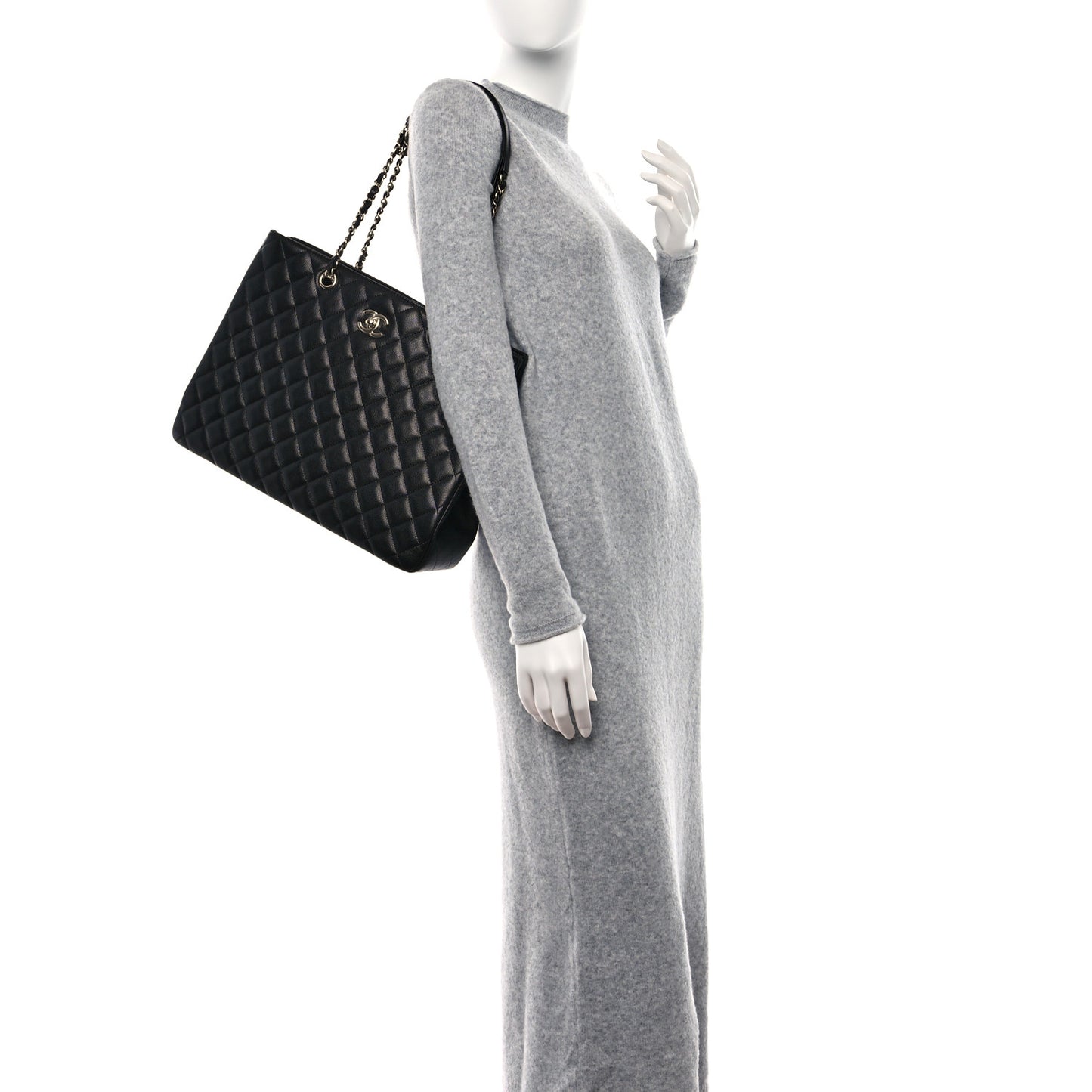 Caviar Quilted Large Shopping Tote Black