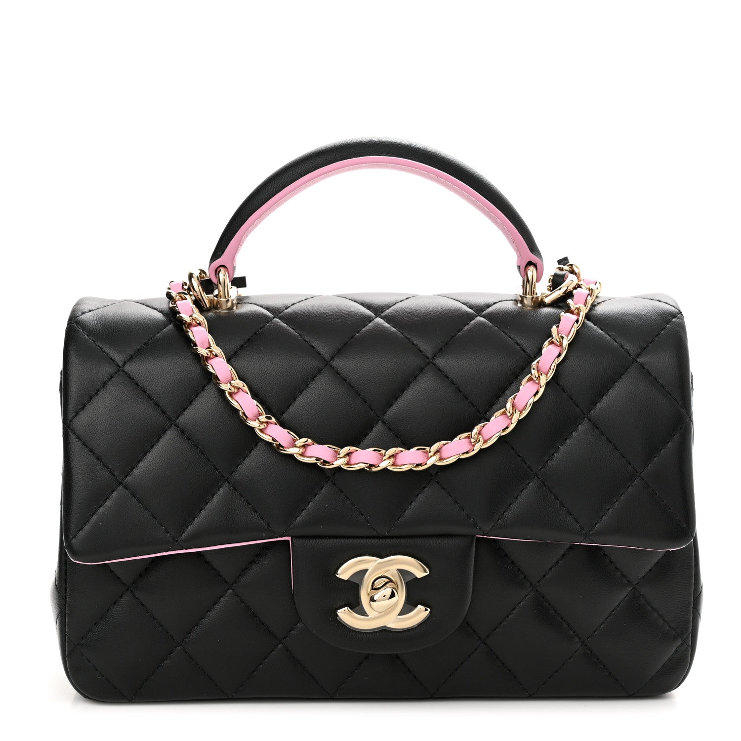 Chanel Lambskin Quilted Bi-Color Mini Top Handle Rectangular Flap Black Lilac 1 of 10