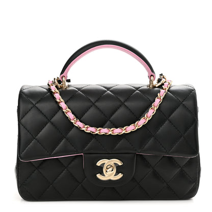Chanel Lambskin Quilted Bi-Color Mini Top Handle Rectangular Flap Black Lilac 1 of 10
