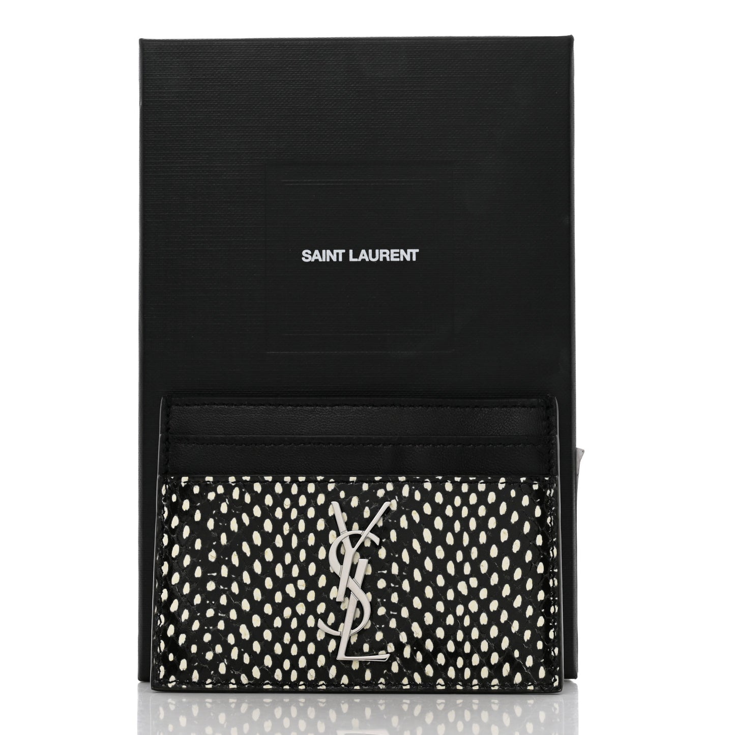 Calfskin Lambskin Snakeskin Embossed Monogram Credit Card Case Black White