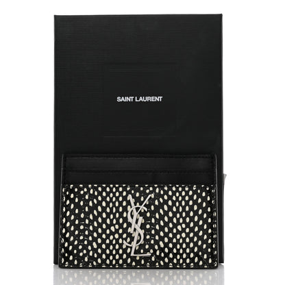 Saint Laurent Calfskin Lambskin Snakeskin Embossed Monogram Credit Card Case Black White 8 of 8