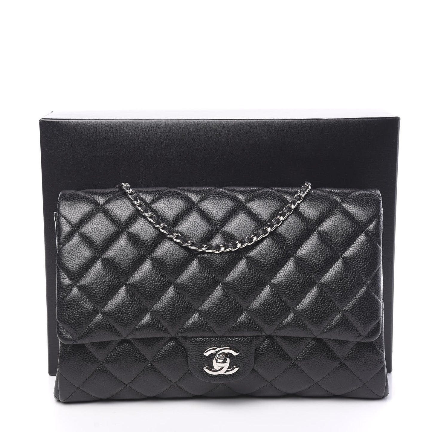 Caviar Quilted Clutch With Chain Flap Black