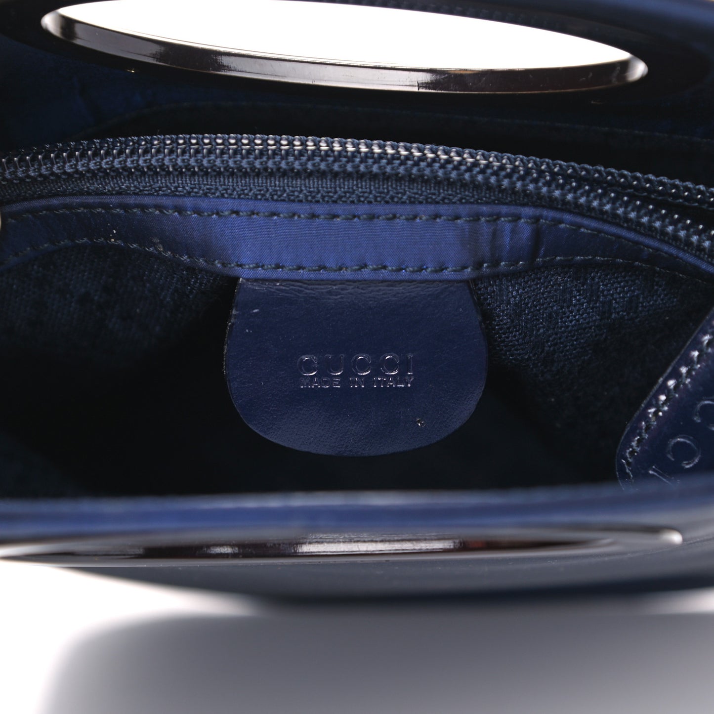 Iridescent Nylon Punch Top Handle Handbag Navy