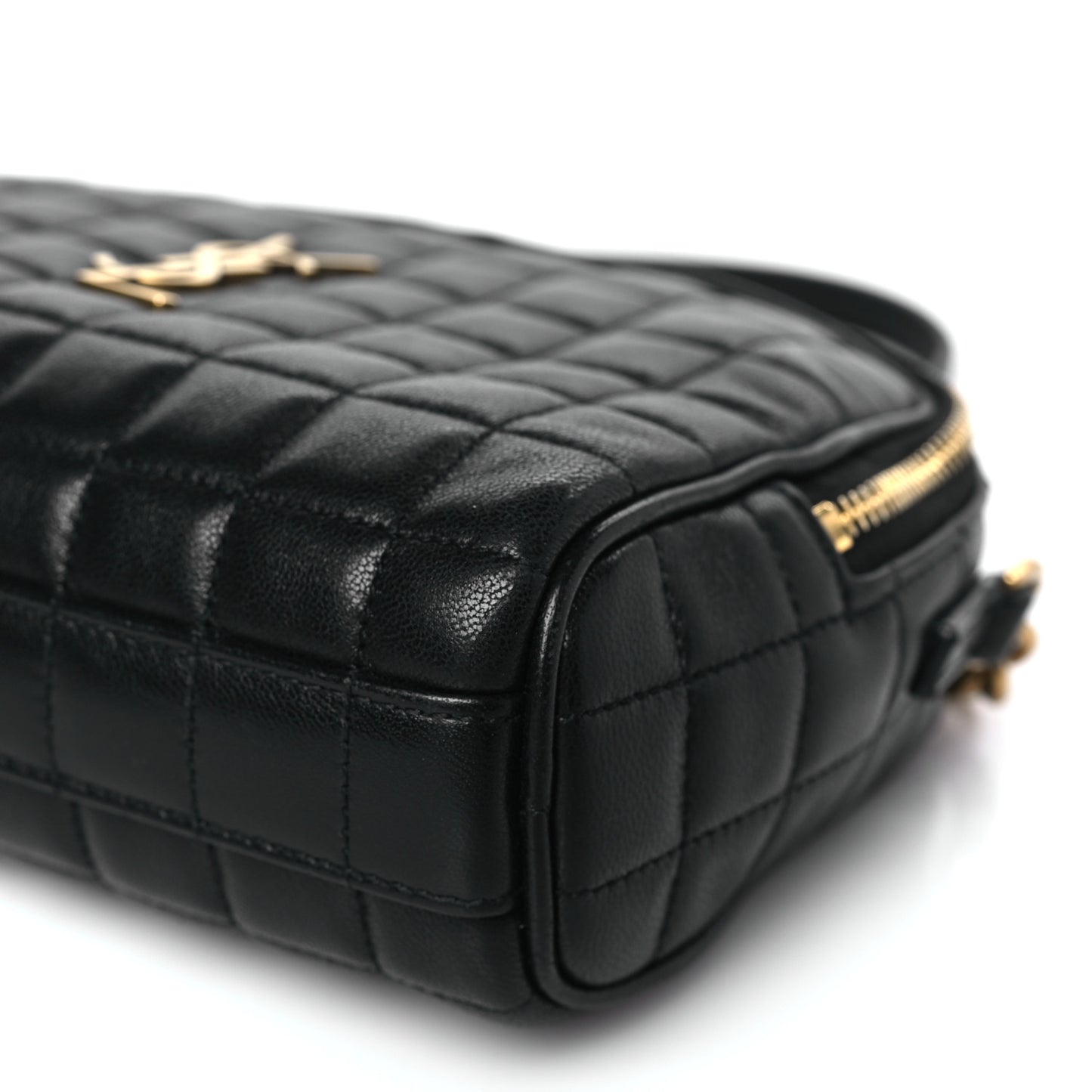 Lambskin Carre Quilted Cassandre Mini Camera Bag Black