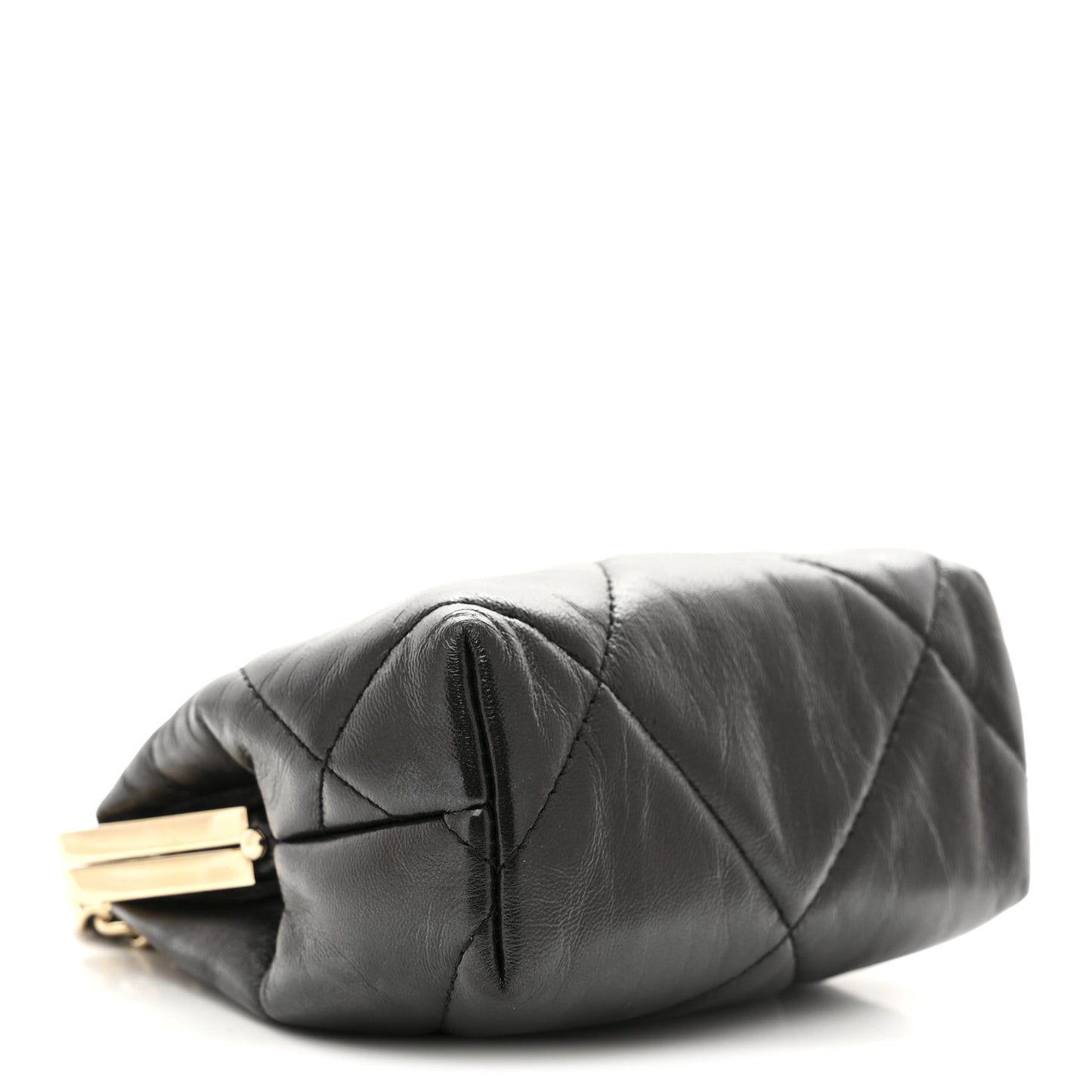 Shiny Aged Lambskin Quilted Kiss Lock Clutch With Chain Black