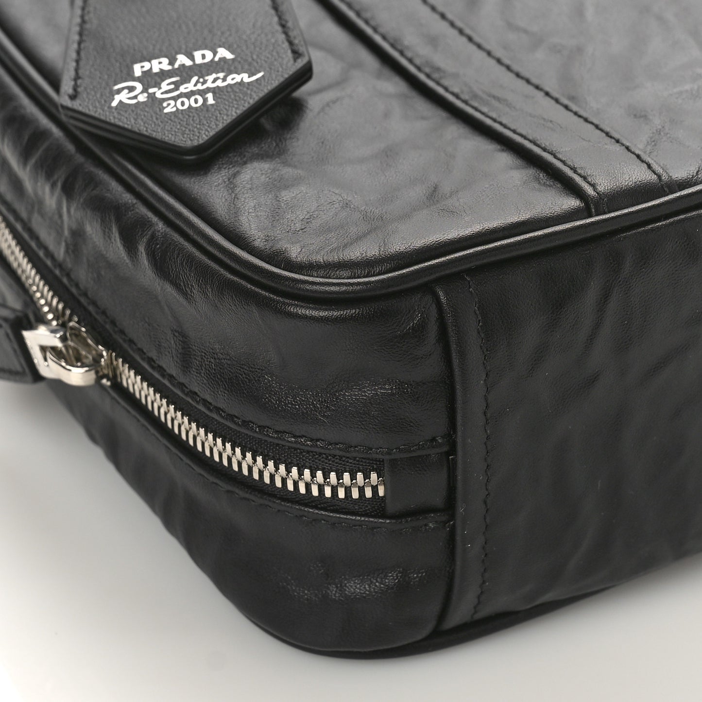 Nappa Antique Medium Re-Edition 2001 Two Handle Bag Black