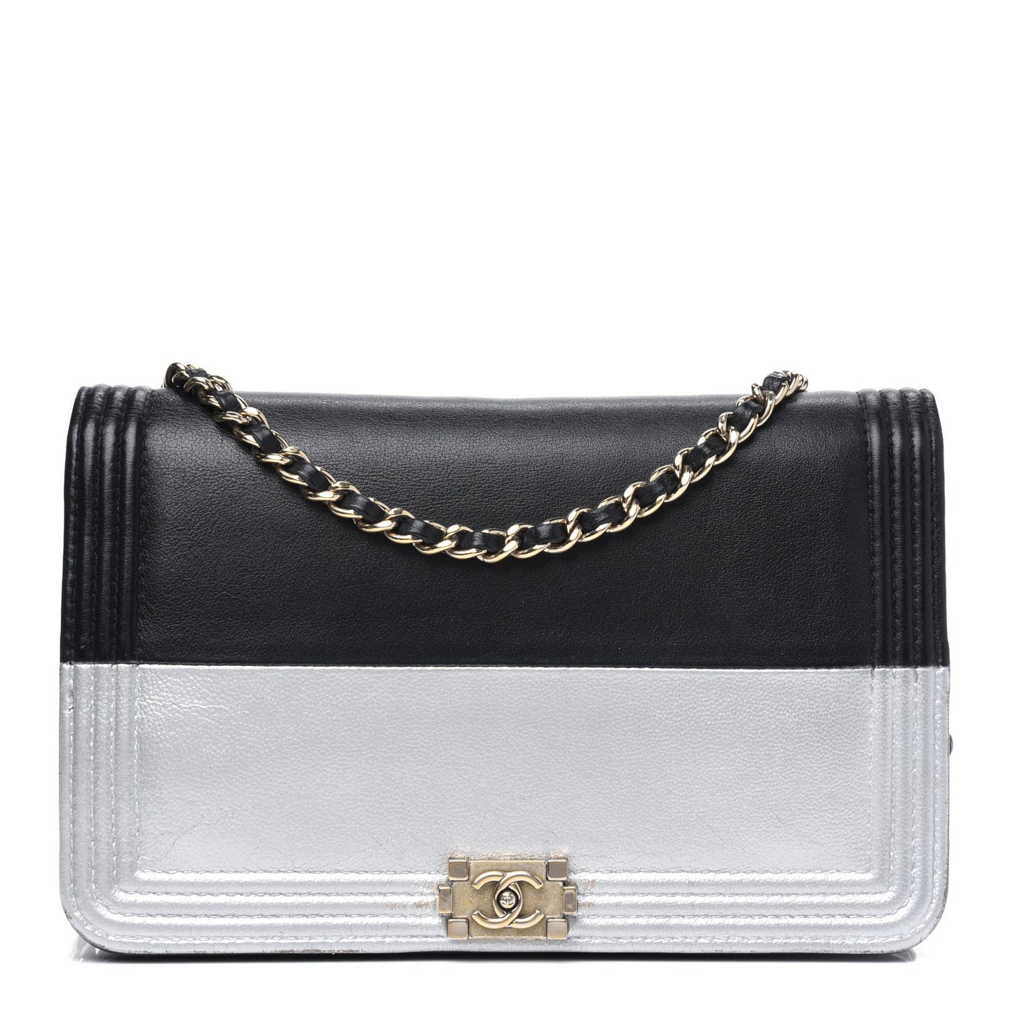 Metallic Goatskin Calfskin Boy Wallet on Chain WOC Black Silver