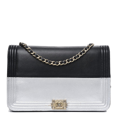 Chanel Metallic Goatskin Calfskin Boy Wallet on Chain WOC Black Silver 1 of 4