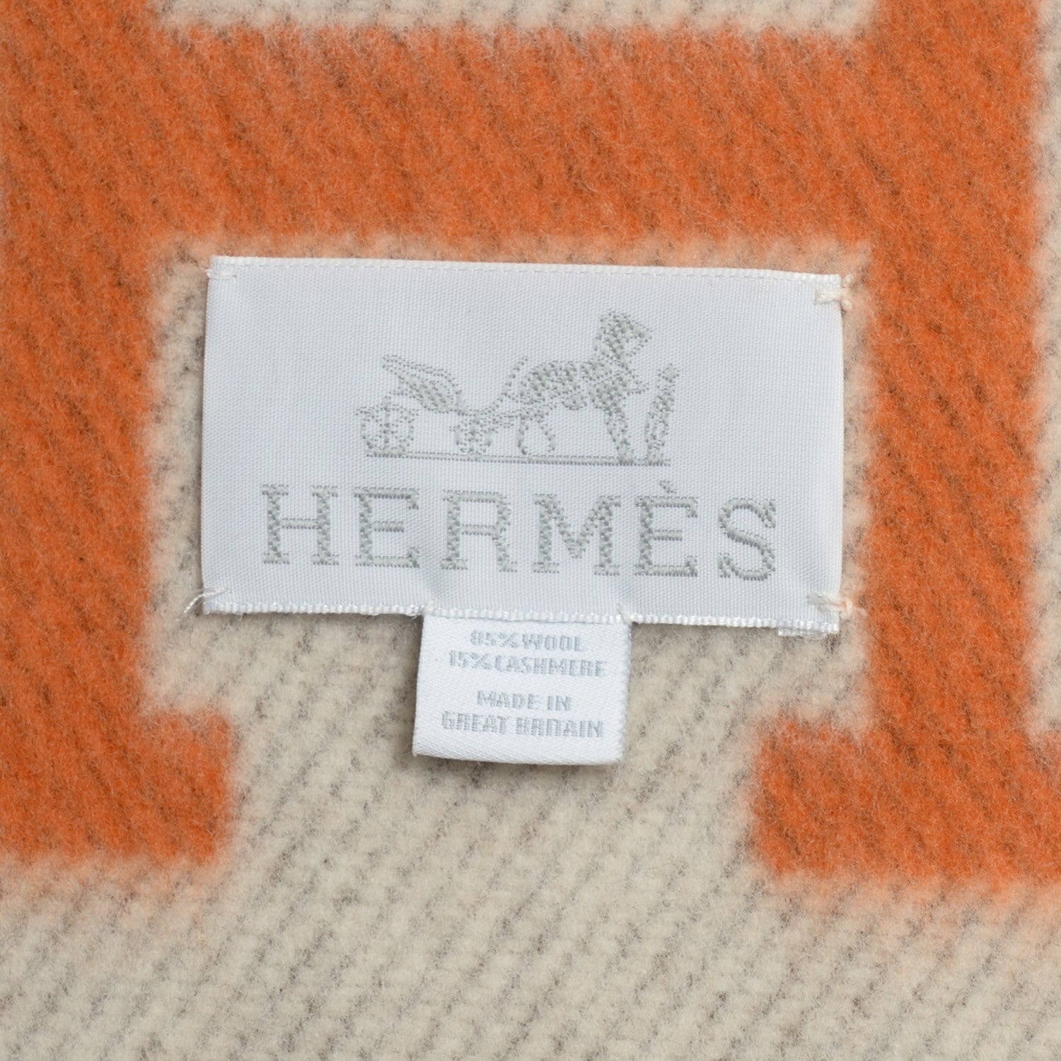 Hermes Wool Cashmere Signature Avalon Blanket Ecru Potiron 5 of 7