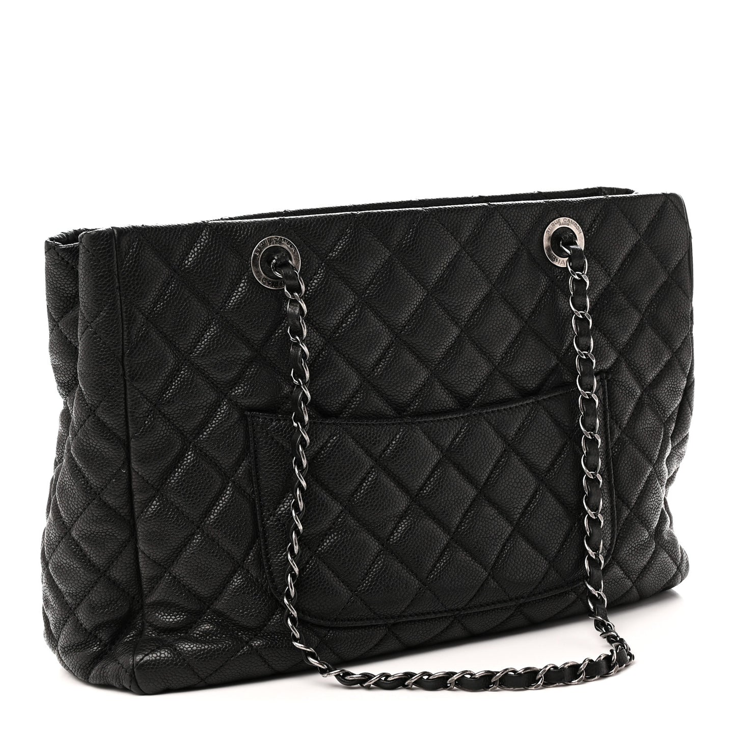 Caviar Quilted Shopping Tote Black
